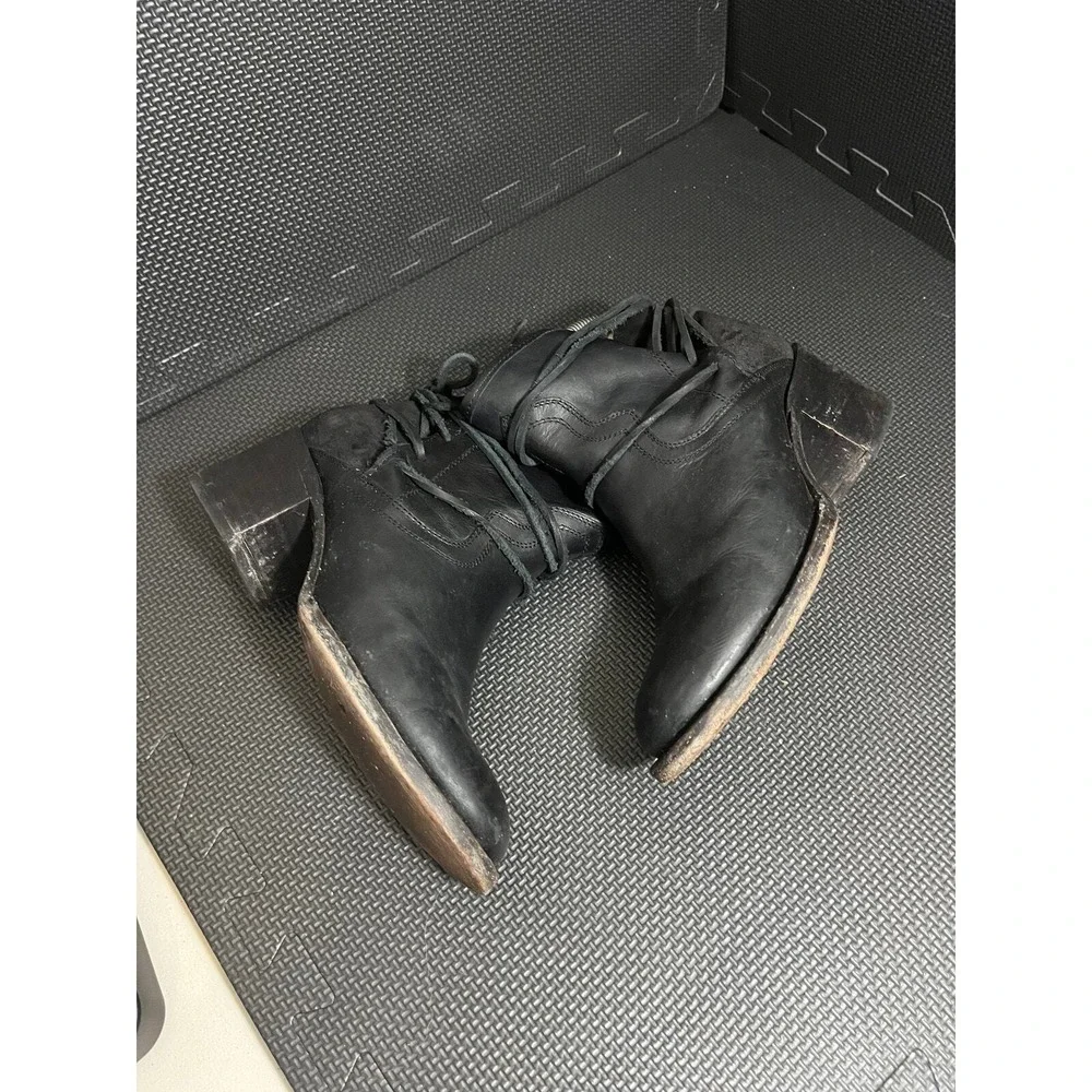 Freebird Casey Lace Up Ankle Boots Size 8 Black Leather Suede Block Heel Western
